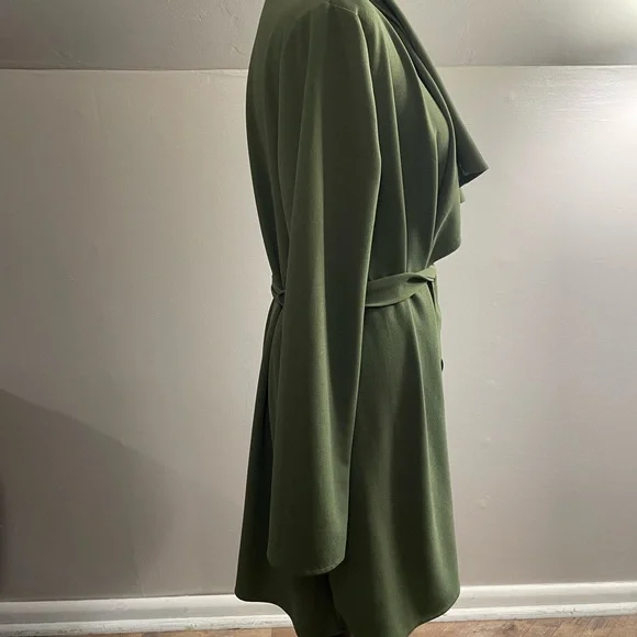 Olive Green Open Front Trench Coat - Picture 6 of 6